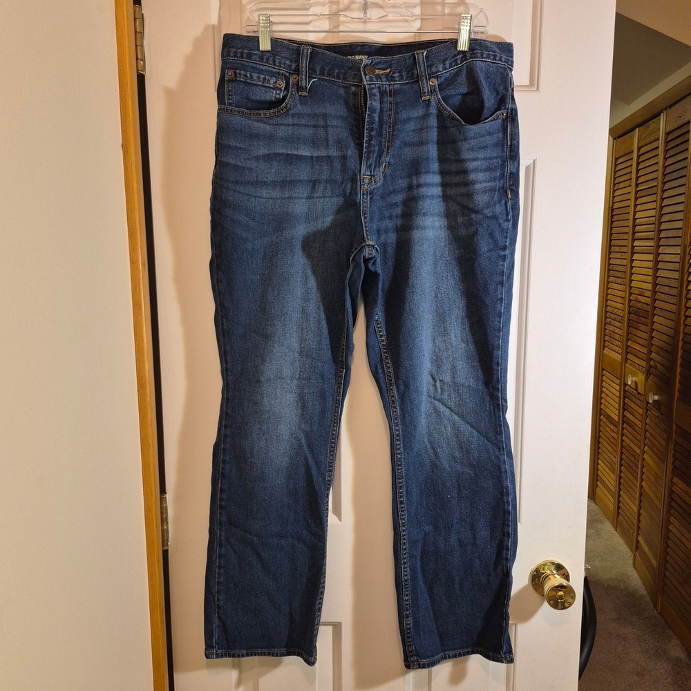 Old Navy Mens Boot-Cut Built-In Flex Jeans Dark‎ Wash Blue 34x30 Denim Pants